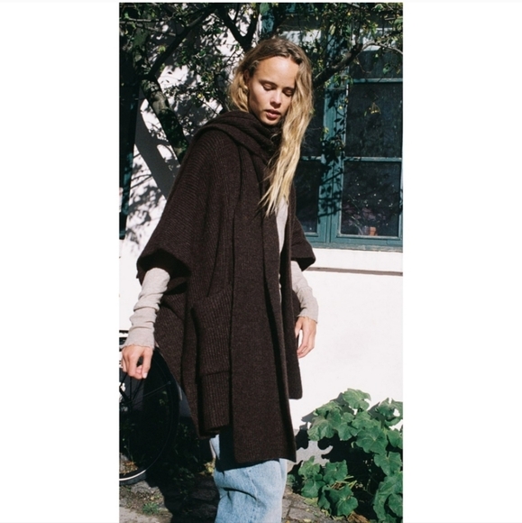 ZARA Cardigan Coat Cape Scarf Brown size S and M - Picture 12 of 16